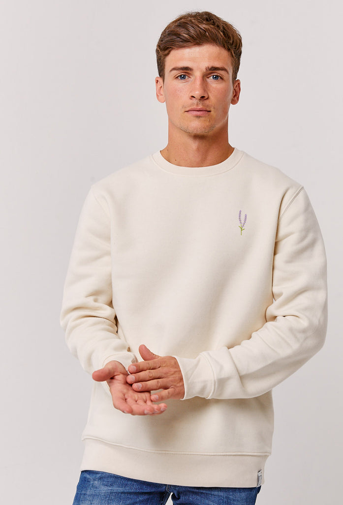 Lavender Flower Unisex Embroidered Organic Sustainable Sweatshirt Jumper Big Wild Thought