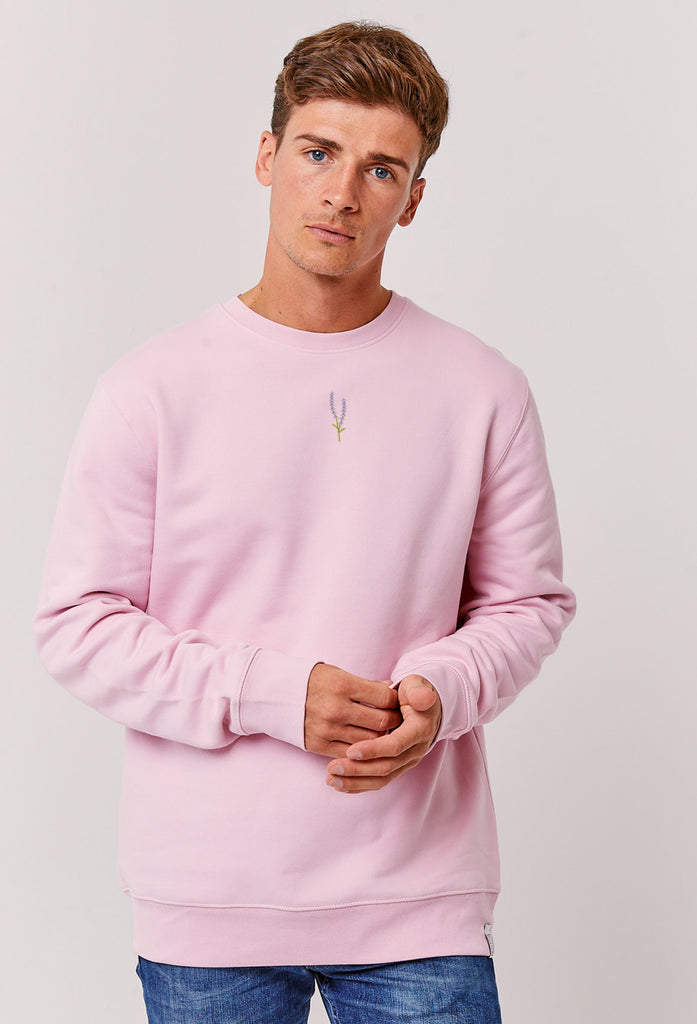Lavender Flower Unisex Embroidered Organic Sustainable Sweatshirt Jumper Big Wild Thought