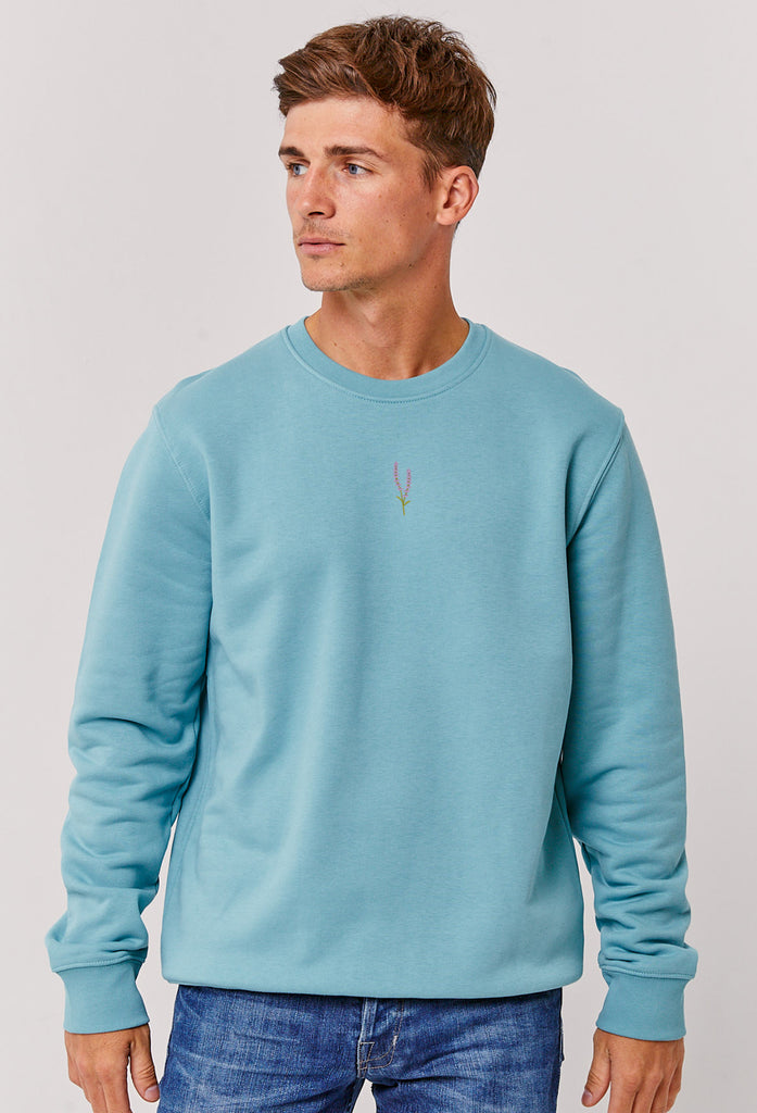 Lavender Flower Unisex Embroidered Organic Sustainable Sweatshirt Jumper Big Wild Thought