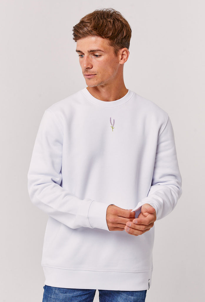 Lavender Flower Unisex Embroidered Organic Sustainable Sweatshirt Jumper Big Wild Thought