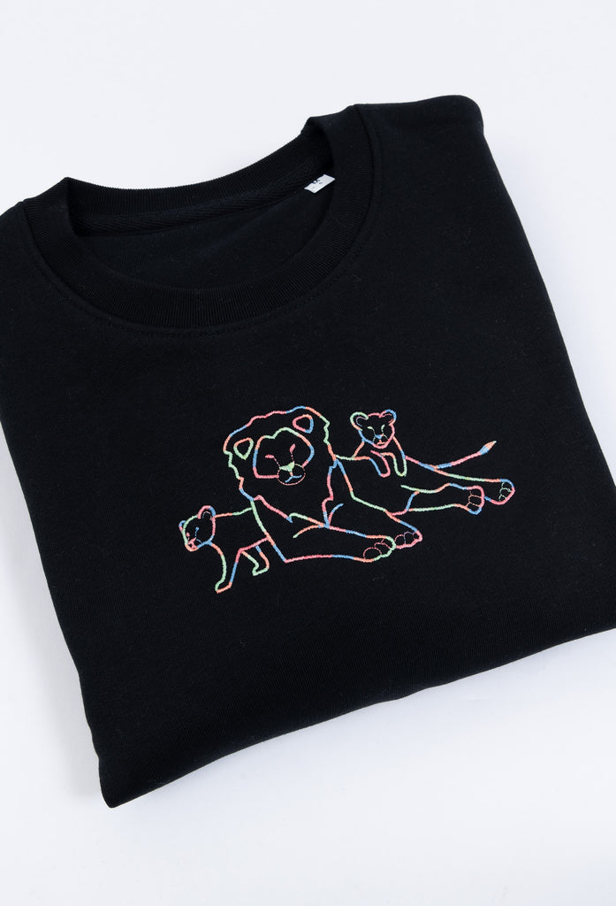 Family of Lions Embroidered Organic Sustainable Sweatshirt Jumper Big Wild Thought