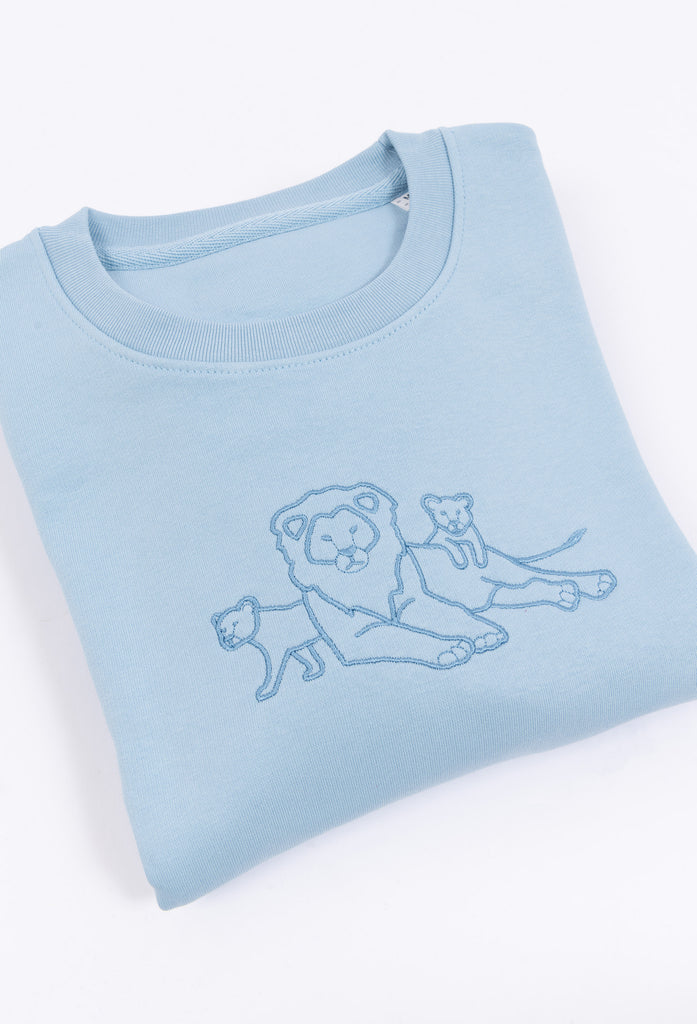 Family of Lions Embroidered Organic Sustainable Sweatshirt Jumper Big Wild Thought