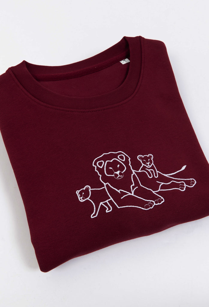 Family of Lions Embroidered Organic Sustainable Sweatshirt Jumper Big Wild Thought