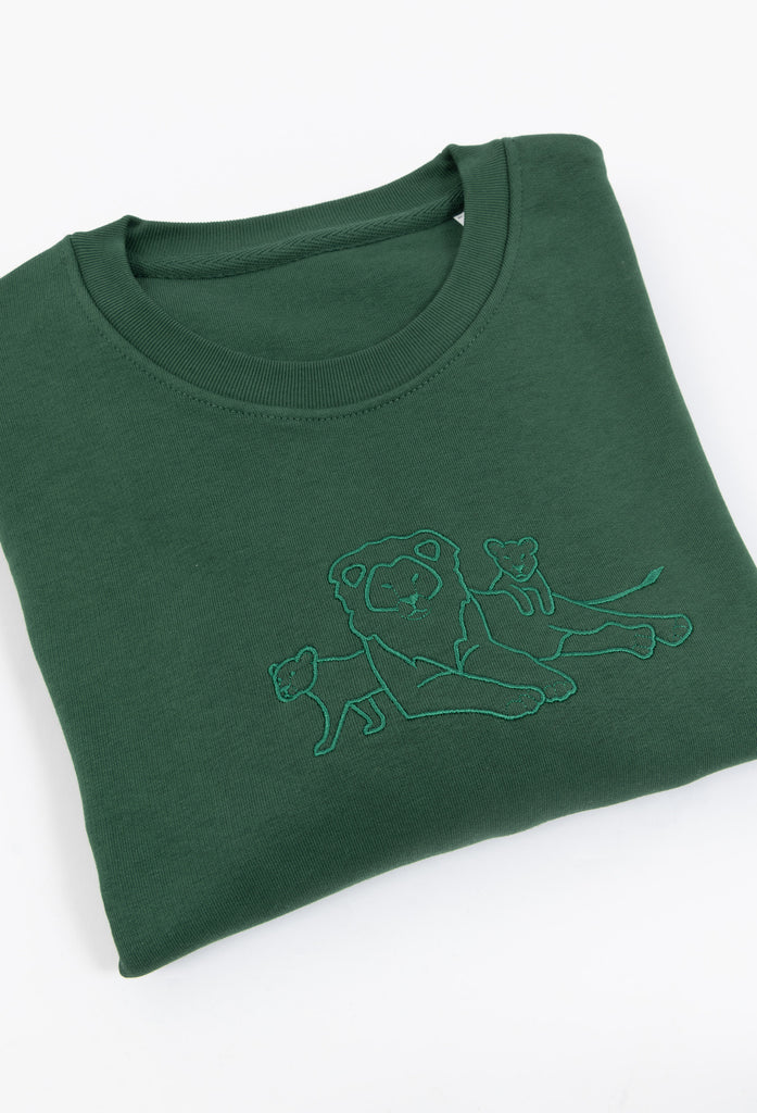Family of Lions Embroidered Organic Sustainable Sweatshirt Jumper Big Wild Thought