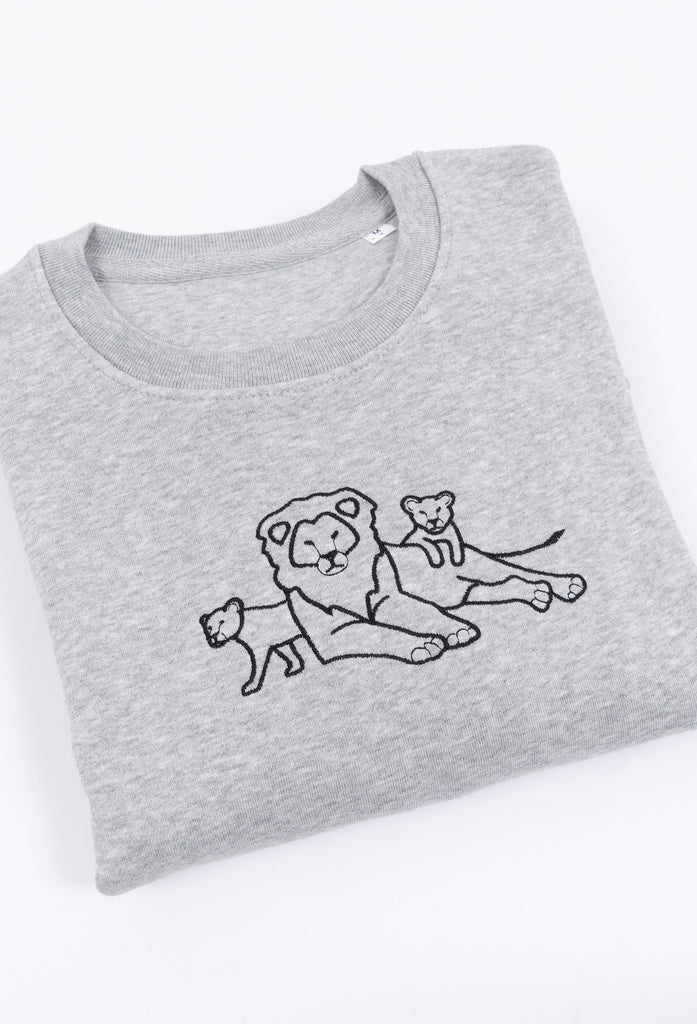 Family of Lions Embroidered Organic Sustainable Sweatshirt Jumper Big Wild Thought