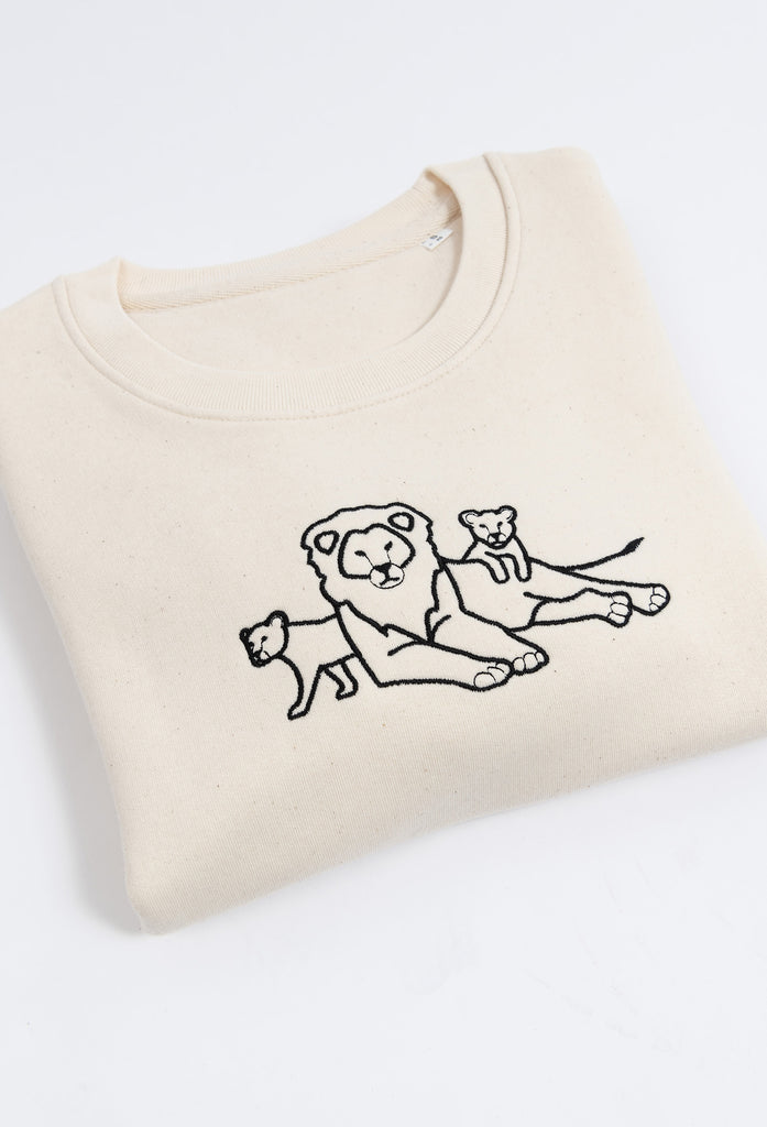 Family of Lions Embroidered Organic Sustainable Sweatshirt Jumper Big Wild Thought