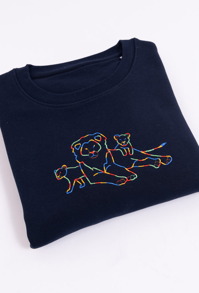 Family of Lions Embroidered Organic Sustainable Sweatshirt Jumper Big Wild Thought