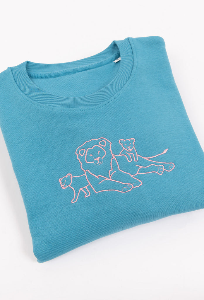 Family of Lions Embroidered Organic Sustainable Sweatshirt Jumper Big Wild Thought