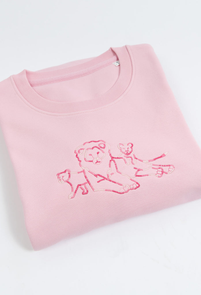 Family of Lions Embroidered Organic Sustainable Sweatshirt Jumper Big Wild Thought