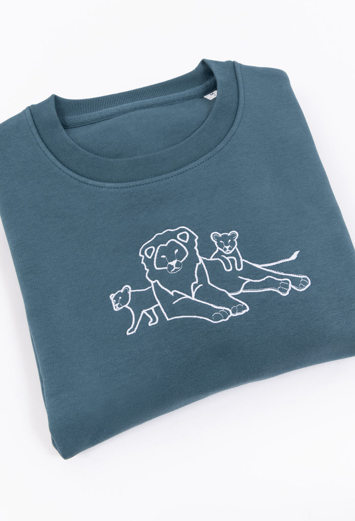 Family of Lions Embroidered Organic Sustainable Sweatshirt Jumper Big Wild Thought
