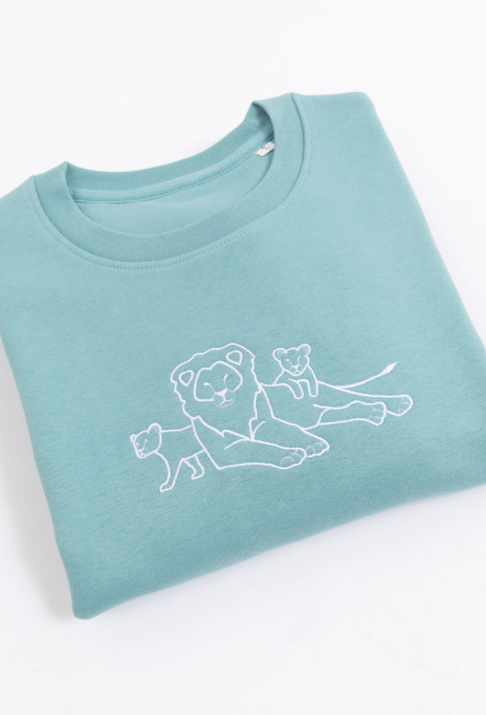 Family of Lions Embroidered Organic Sustainable Sweatshirt Jumper Big Wild Thought