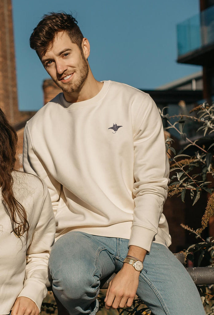 Manta Ray Unisex Embroidered Organic Sustainable Sweatshirt Jumper Big Wild Thought