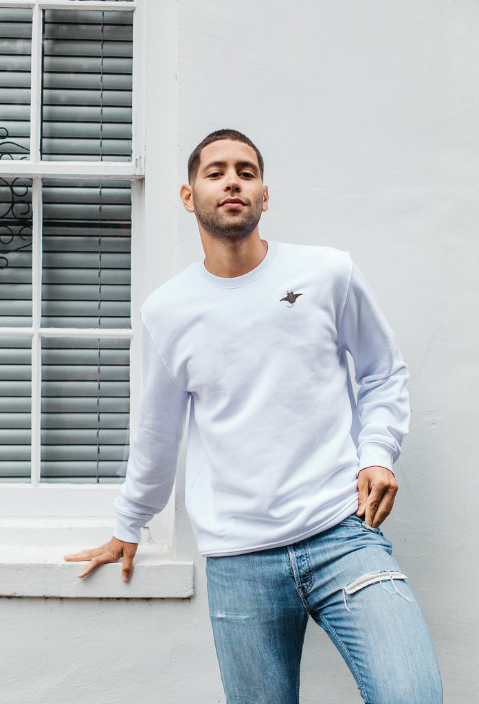 Manta Ray Unisex Embroidered Organic Sustainable Sweatshirt Jumper Big Wild Thought