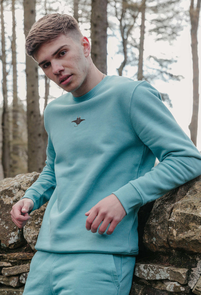 Manta Ray Unisex Embroidered Organic Sustainable Sweatshirt Jumper Big Wild Thought