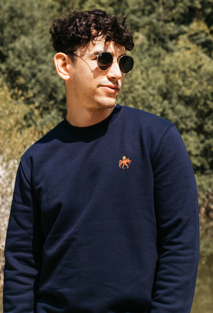Octopus Unisex Embroidered Organic Sustainable Sweatshirt Jumper Big Wild Thought