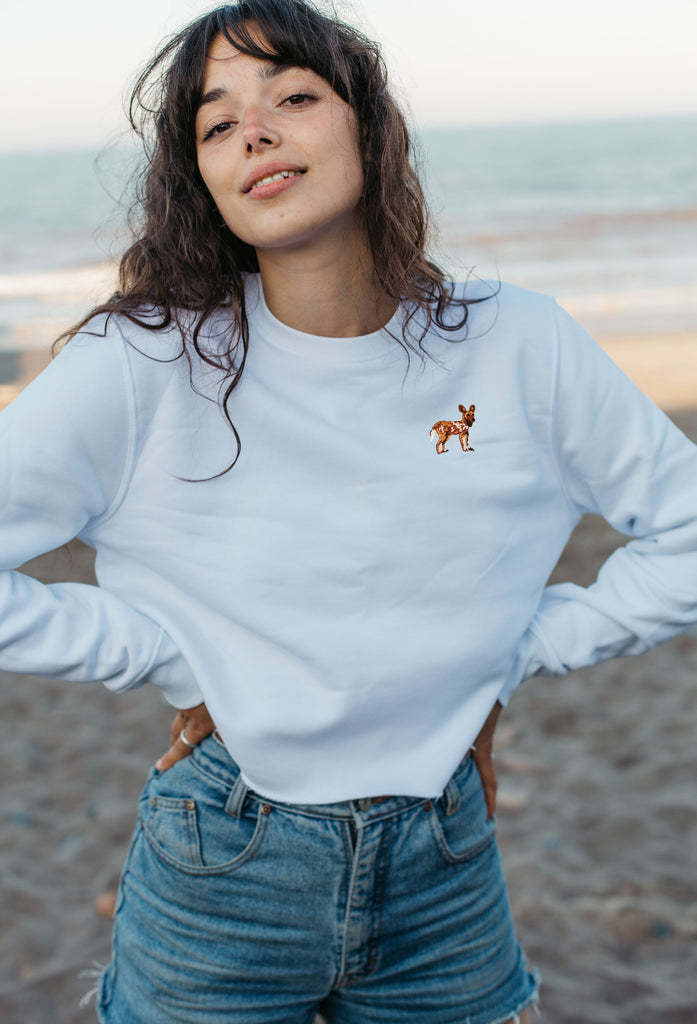 painted dog womens cropped sweatshirt Big Wild Thought