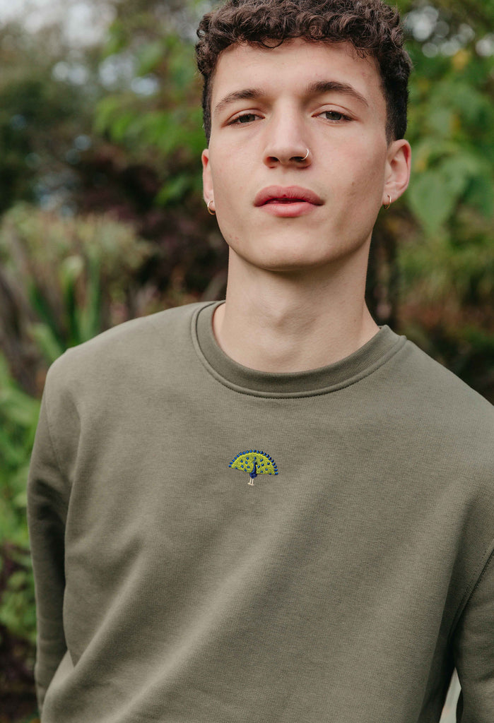 Peacock Unisex Embroidered Organic Sustainable Sweatshirt Jumper Big Wild Thought