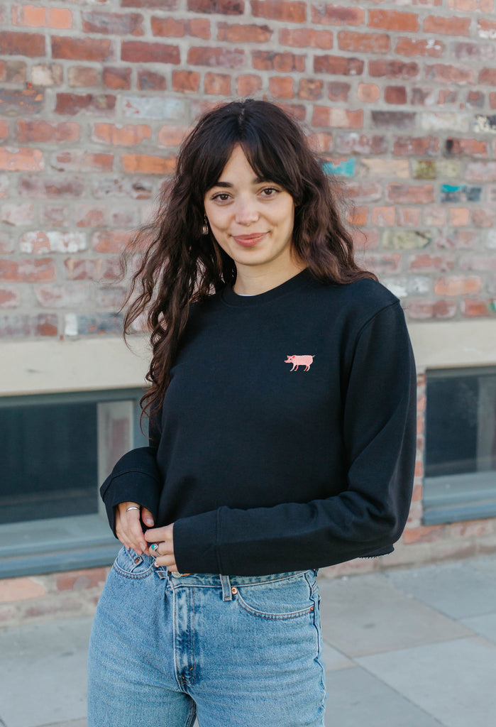 pig womens cropped sweatshirt Big Wild Thought