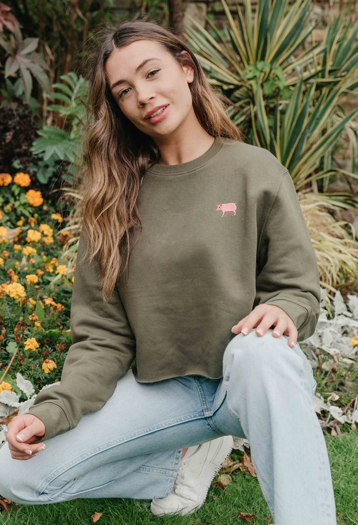 pig womens cropped sweatshirt Big Wild Thought