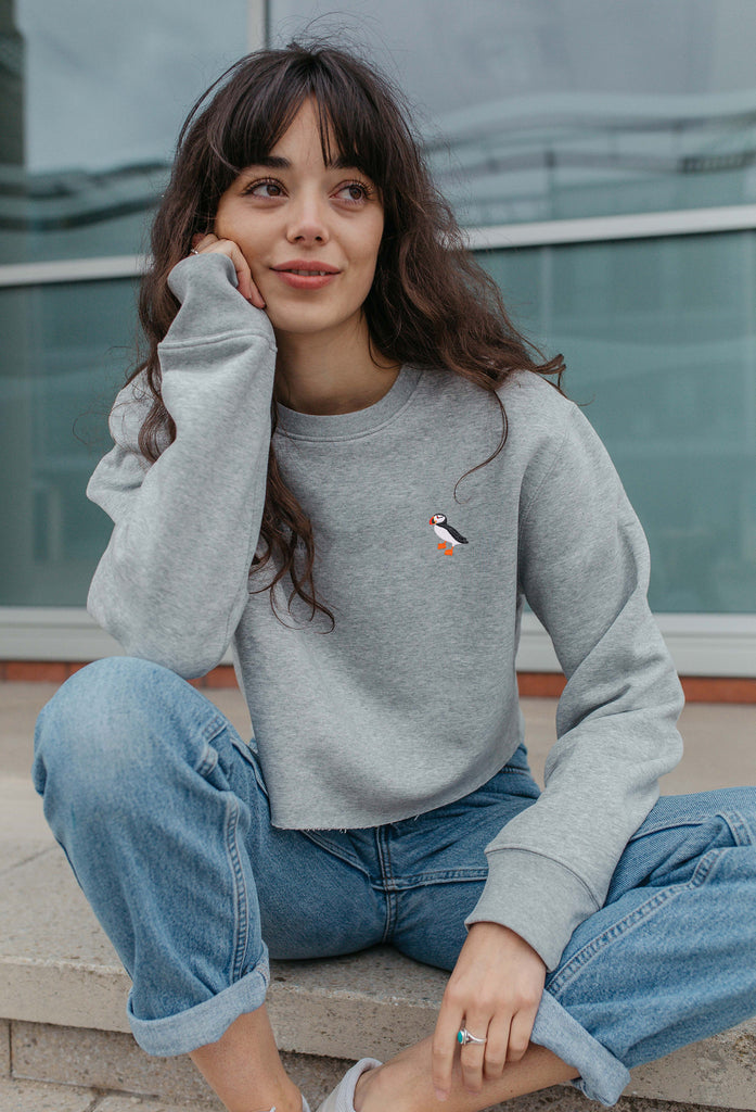 puffin womens cropped sweatshirt Big Wild Thought