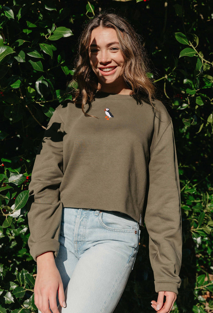 puffin womens cropped sweatshirt Big Wild Thought