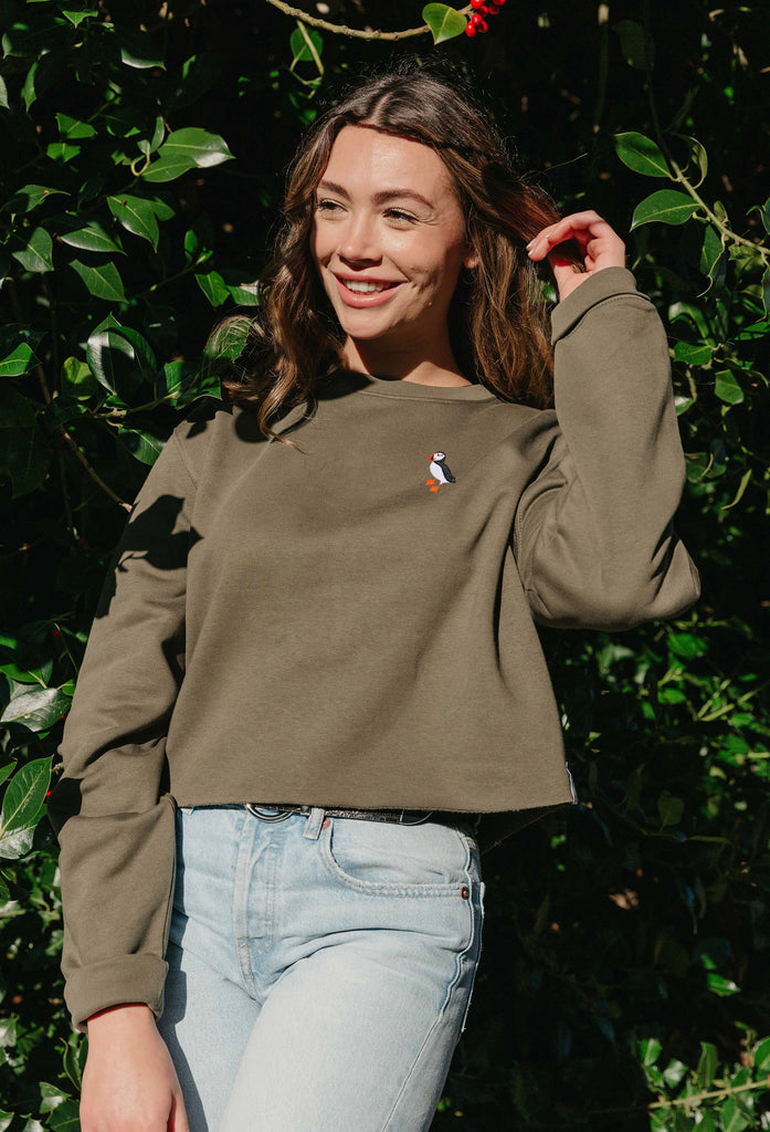 puffin womens cropped sweatshirt Big Wild Thought