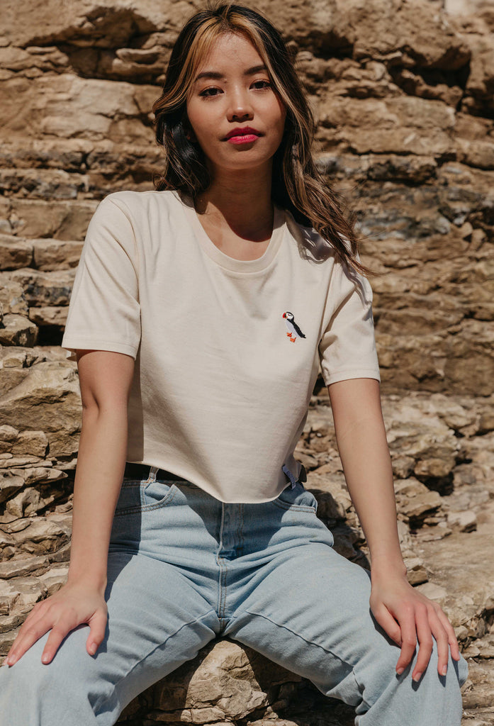 puffin womens cropped t-shirt Big Wild Thought