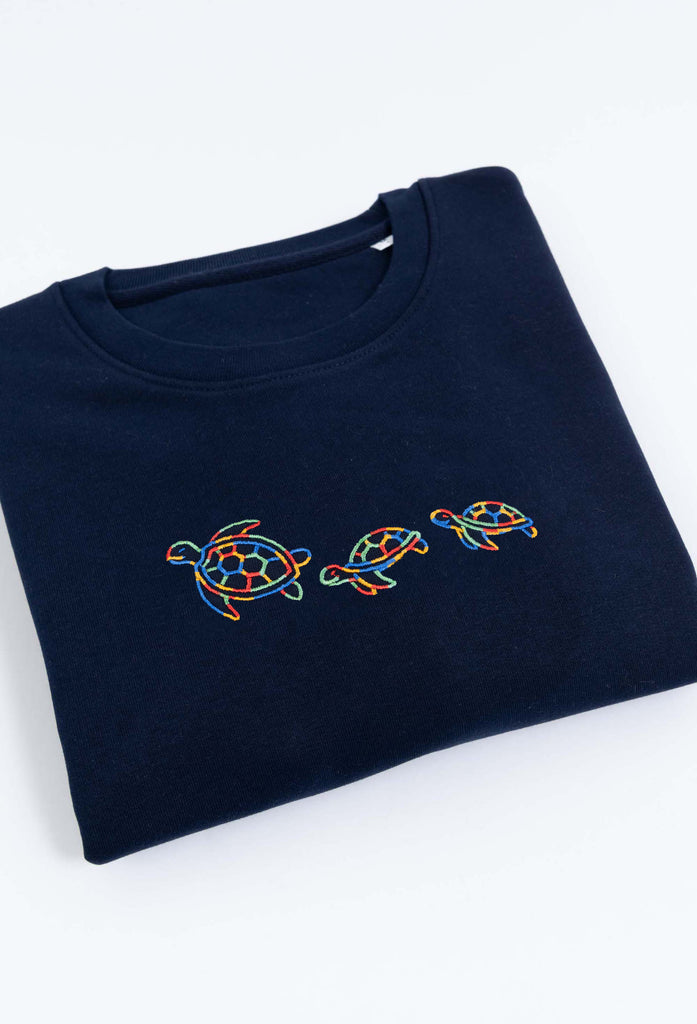 Family of Sea Turtles Unisex Embroidered Organic Sustainable Sweatshirt Jumper Big Wild Thought