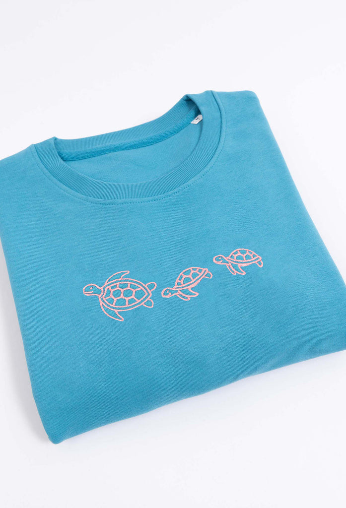 Family of Sea Turtles Unisex Embroidered Organic Sustainable Sweatshirt Jumper Big Wild Thought
