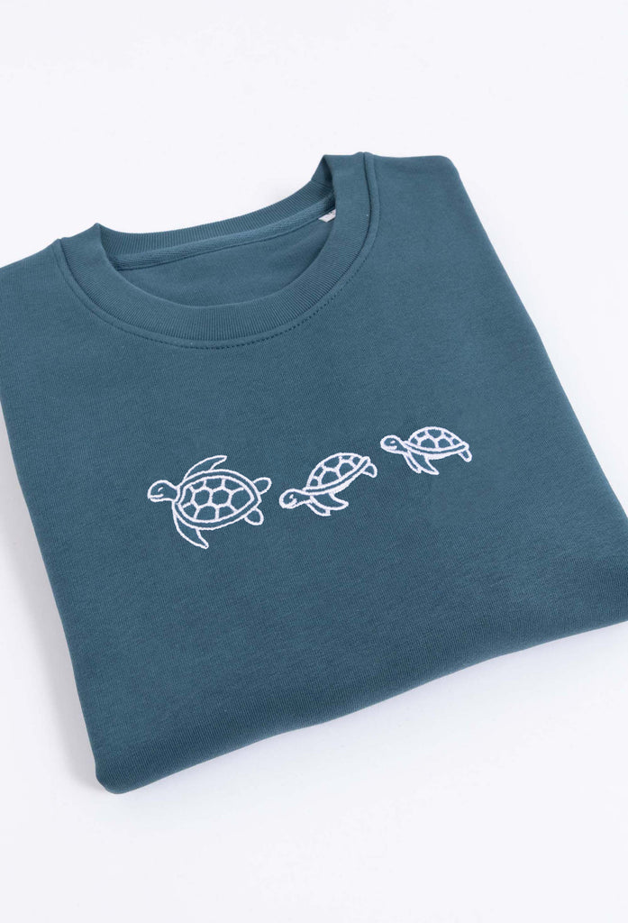 Family of Sea Turtles Unisex Embroidered Organic Sustainable Sweatshirt Jumper Big Wild Thought