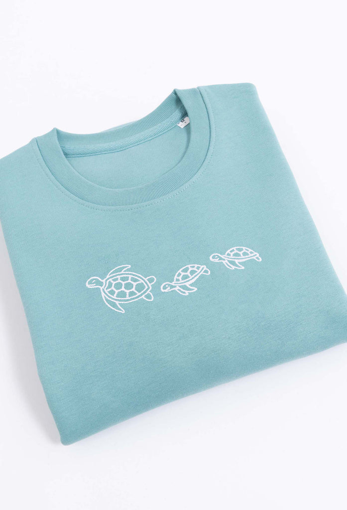 Family of Sea Turtles Unisex Embroidered Organic Sustainable Sweatshirt Jumper Big Wild Thought