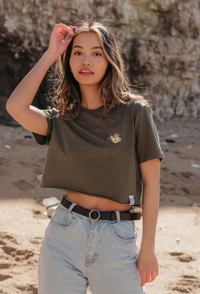 sloth womens cropped t-shirt Big Wild Thought