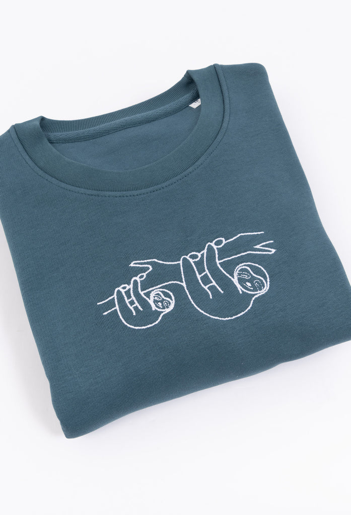 Family of Sloths Unisex Embroidered Organic Sustainable Sweatshirt Jumper Big Wild Thought