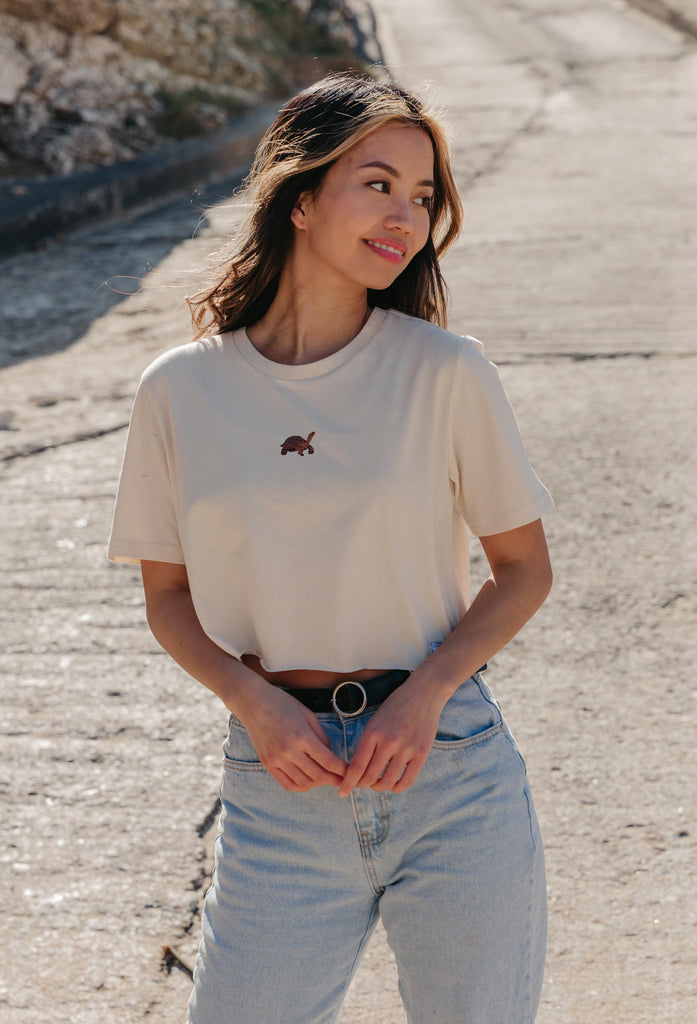 galapagos tortoise womens cropped t-shirt Big Wild Thought