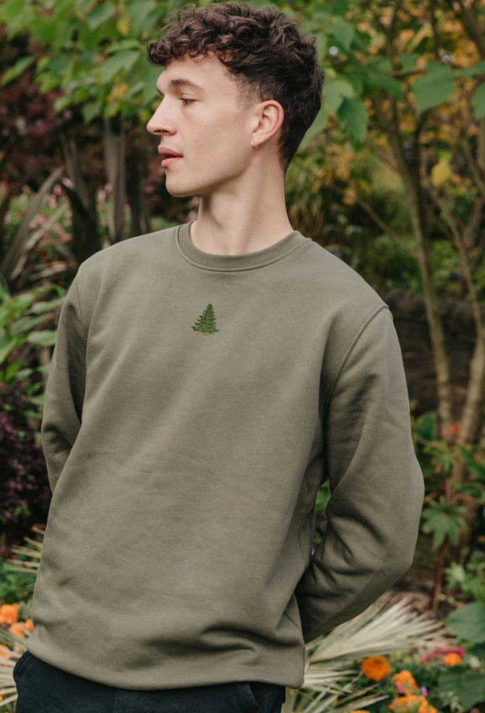 Pine Tree Unisex Embroidered Organic Sustainable Sweatshirt Jumper Big Wild Thought