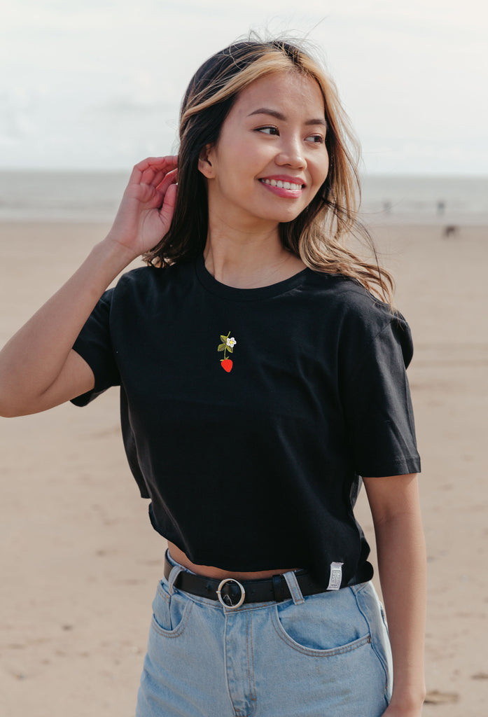 wild strawberry flower womens cropped t-shirt Big Wild Thought