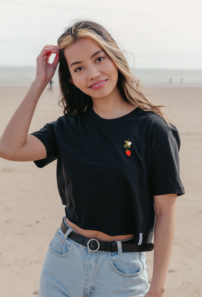 wild strawberry flower womens cropped t-shirt Big Wild Thought