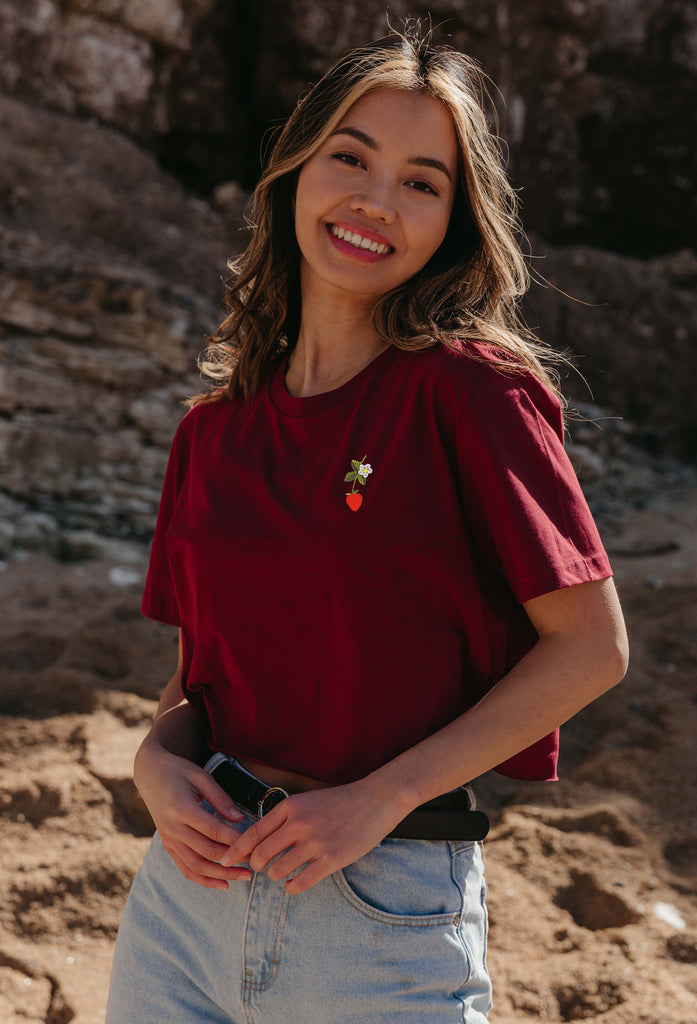 wild strawberry flower womens cropped t-shirt Big Wild Thought