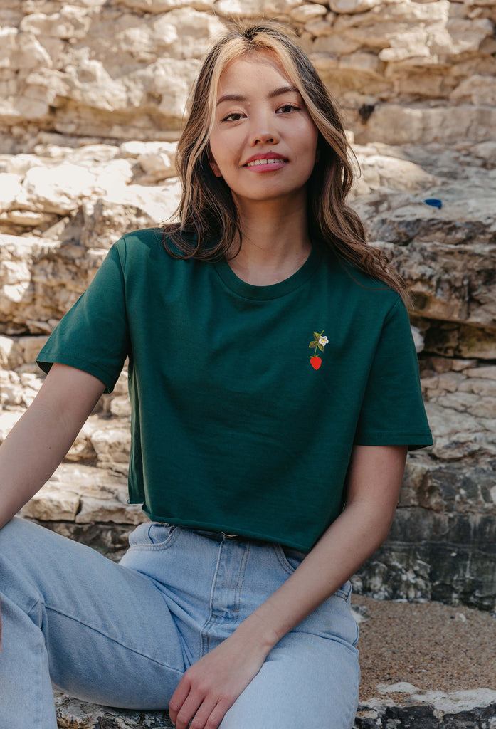 wild strawberry flower womens cropped t-shirt Big Wild Thought