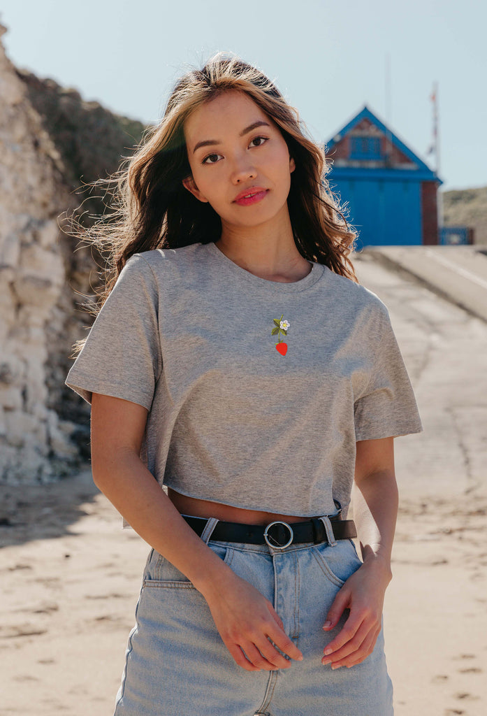 wild strawberry flower womens cropped t-shirt Big Wild Thought