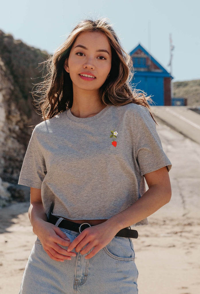 wild strawberry flower womens cropped t-shirt Big Wild Thought