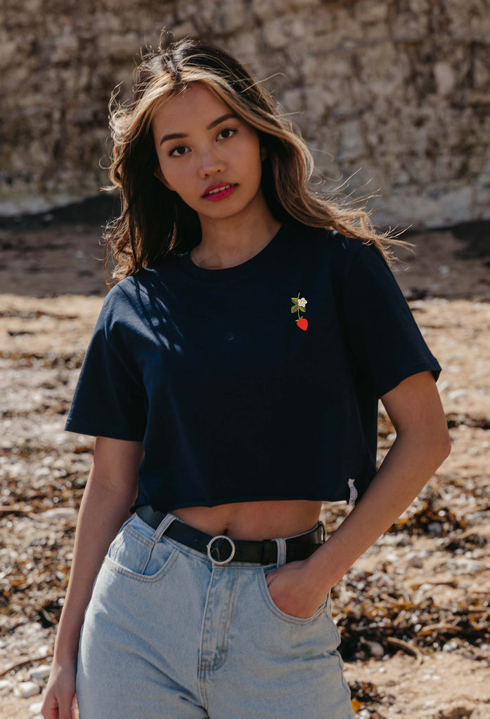 wild strawberry flower womens cropped t-shirt Big Wild Thought