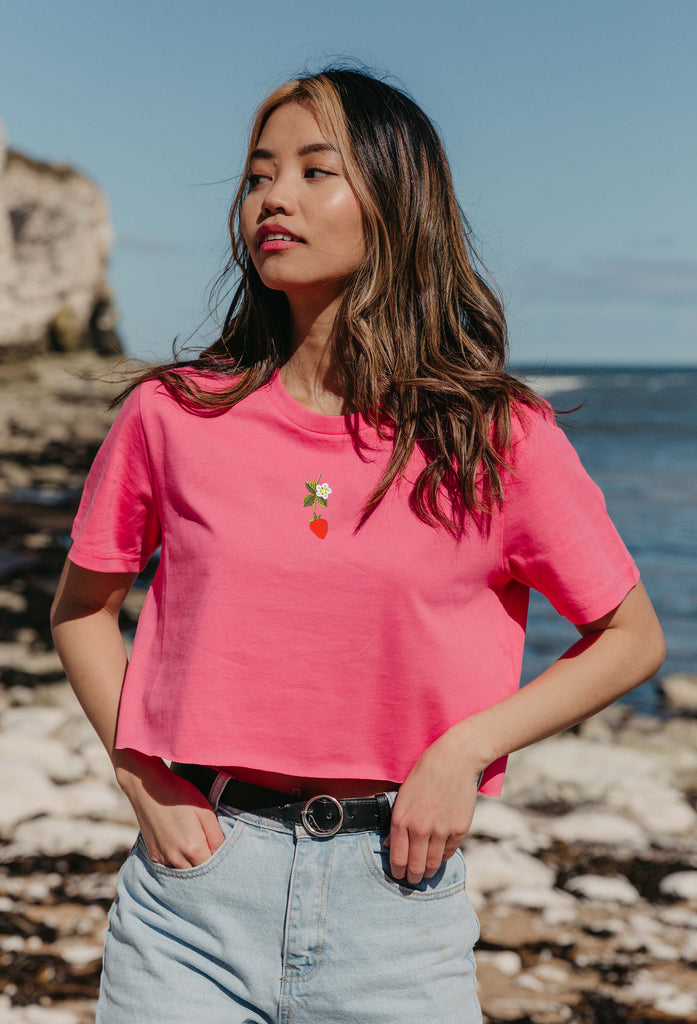 wild strawberry flower womens cropped t-shirt Big Wild Thought