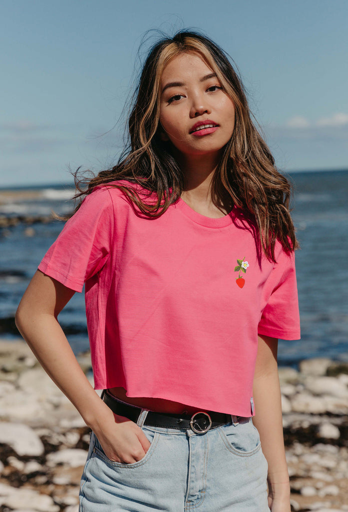 wild strawberry flower womens cropped t-shirt Big Wild Thought