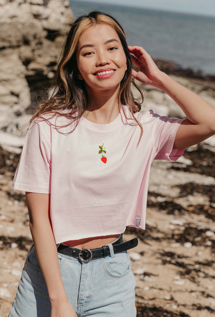 wild strawberry flower womens cropped t-shirt Big Wild Thought