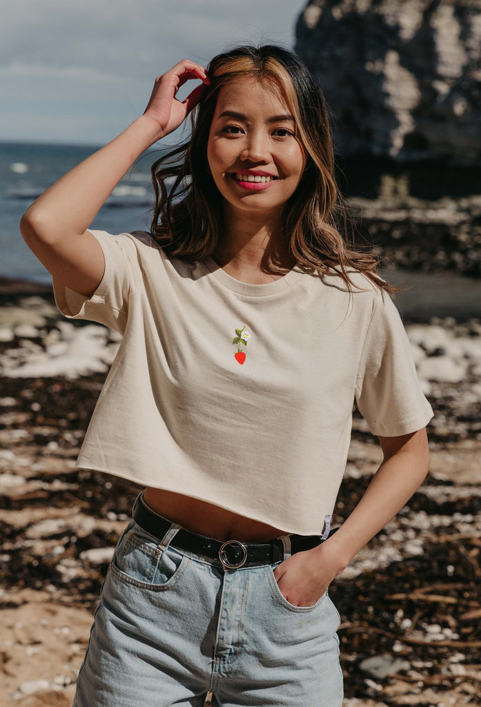 wild strawberry flower womens cropped t-shirt Big Wild Thought