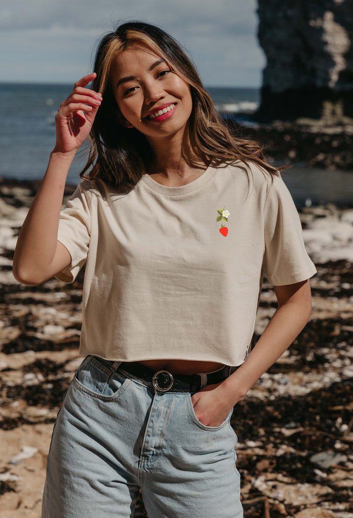 wild strawberry flower womens cropped t-shirt Big Wild Thought