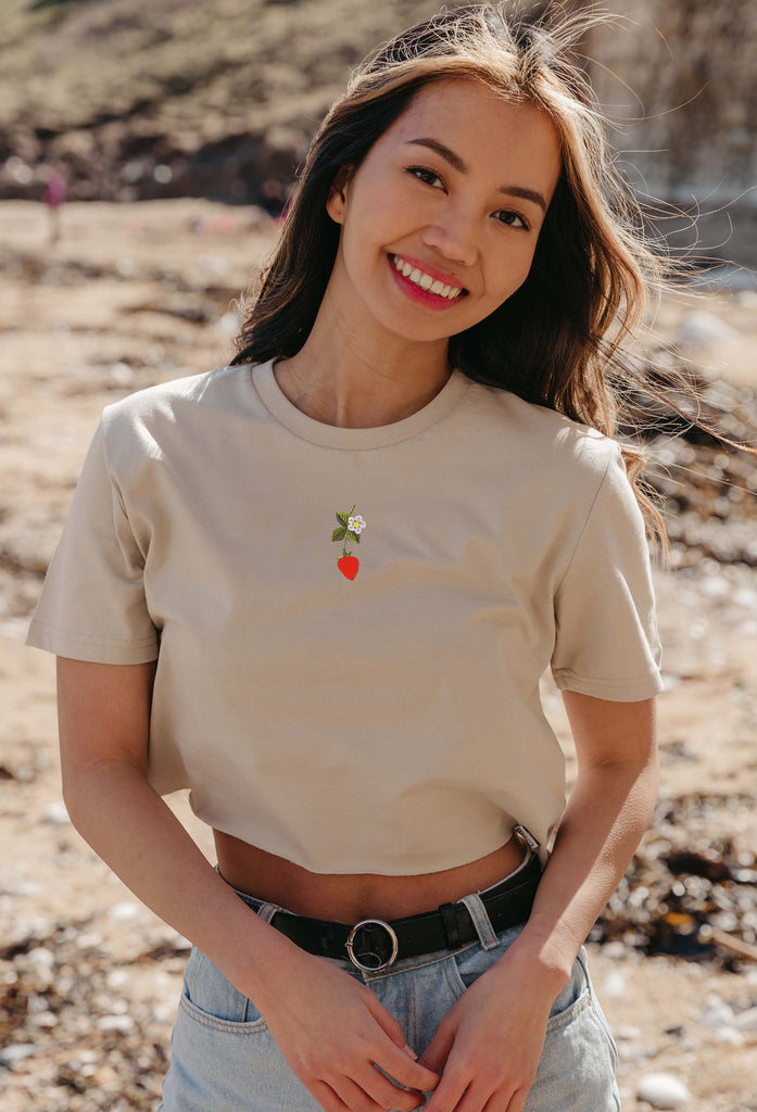 wild strawberry flower womens cropped t-shirt Big Wild Thought