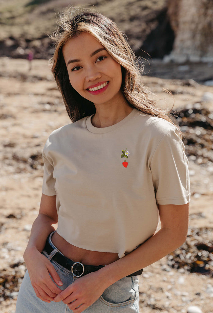 wild strawberry flower womens cropped t-shirt Big Wild Thought