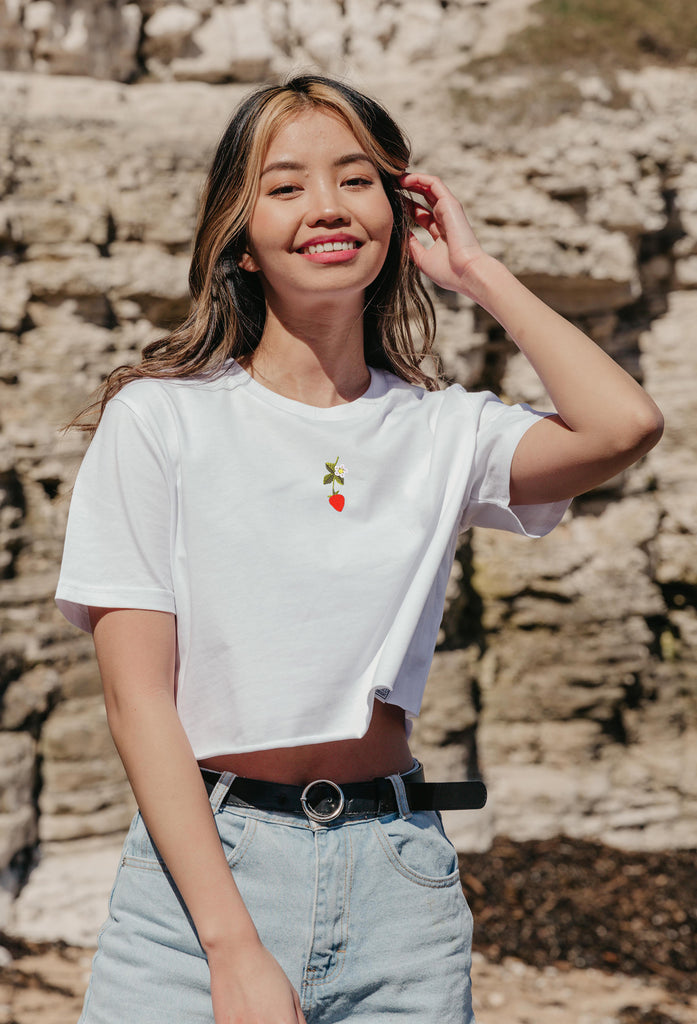wild strawberry flower womens cropped t-shirt Big Wild Thought